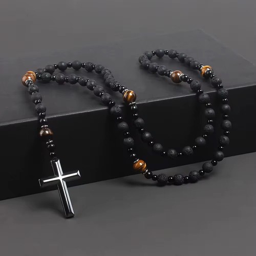 Volcanic rock rosary beads - rock,