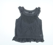 Next Women’s Grey Sleeveless Blouse Size 14 Silk Cotton Ruffle