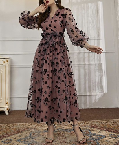 Floral mesh belted surplice - floral,