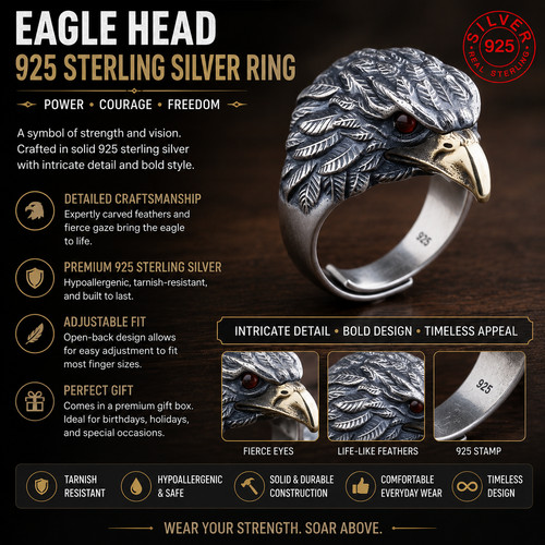 Vintage eagle adjustable - eagle, ring