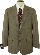 VINTAGE DAKS LESTER BOWDEN MENS 38R GREEN MIX CHECK LIGHTWEIGHT TWEED JACKET