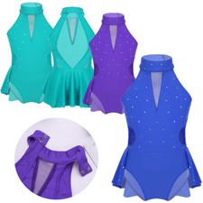 UK Girls' Gymnastics Leotard Sleeveless Sparkly Rhinestone Ballet Dance Bodysuit