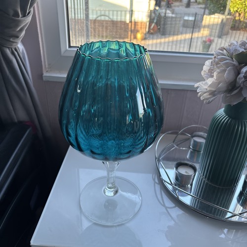 Vintage tulip shape teal glass - tulip,