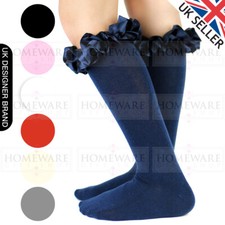 Girls Frilly Satin Knee High