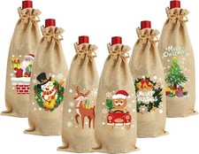 For VEYLIN Burlap Wine Bags Decoration, 6 Pack Christmas Bottle Bags Hessian for