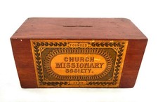 Antique Wooden Church Missionary Society Box Collection / Offering Box c.1900