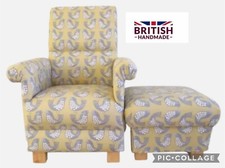 Mustard Chair Nursery Yellow Scandi Birds Fabric Adult Armchair & Footstool New
