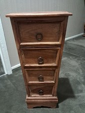 Solid Wood Small Narrow Chest of Drawers Brown, 4 Drawer Bedside Bathroom VGC