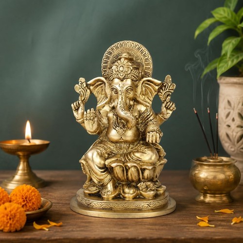 Brass lord ganesha - brass, idol