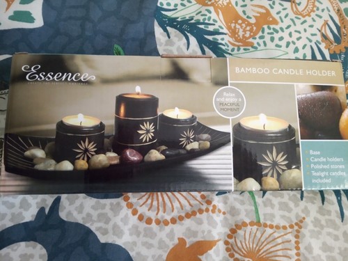New bamboo candle holder set - new,