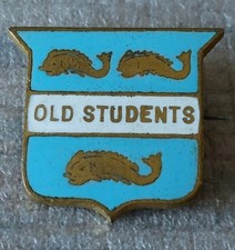 Vintage Old Students Enamel Badge – Heraldic Shield with Dolphins, School Alumni
