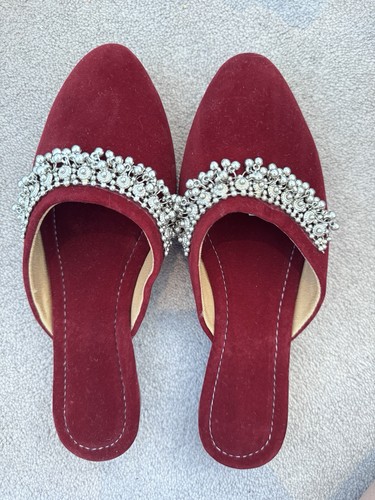 Handcrafted maroon velvet mule - handcrafted,