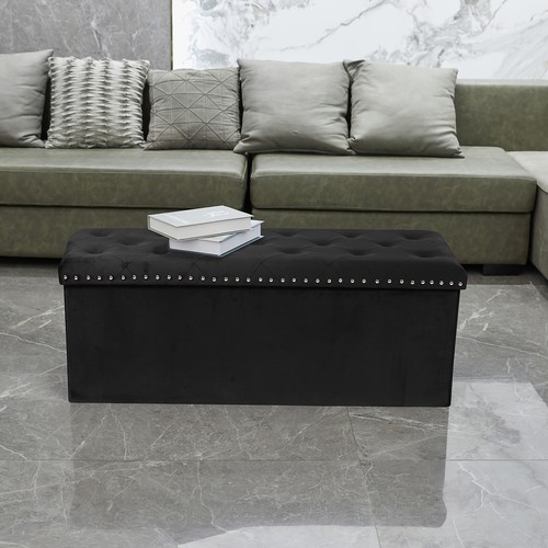 Black velvet tufted storage - tufted,