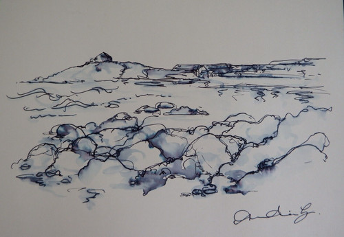 Ink drawing ives cornwall - st,