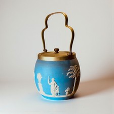 Vintage Wedgwood Jasper Ware Blue Biscuit Barrel EPNS
