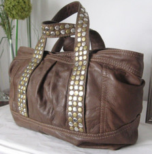ZARA!!! STUNNING 100% LARGE BROWN LEATHER GOLD & SILVER STUDDED TOP HANDLED BAG