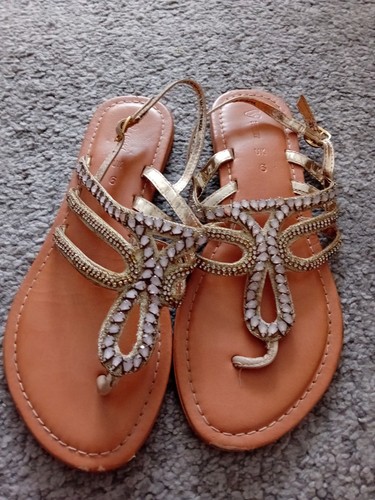 Ladies flat sandals gold - ladies,