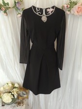 Ted Baker Black Dress Size 2 UK 10 – Embellished Neck, Sheer Sleeves, Elegant