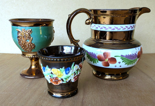 Copper lustre ware goblet jug - copper,