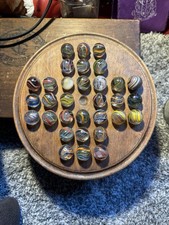 32 Antique German Handmade Marbles & Solitaire Board