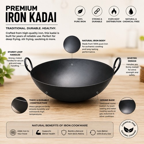Indian iron kadai - iron, deep