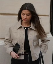 Women'S Chic Beige  Jacket with Flap Pockets - Stylish Long Sleeve, NEW UK 10