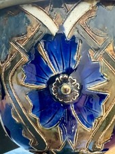 Rare Drop-in Royal Doulton Lambeth Stoneware-Mosaic Oil Lamp-Lupton-1880s VTG