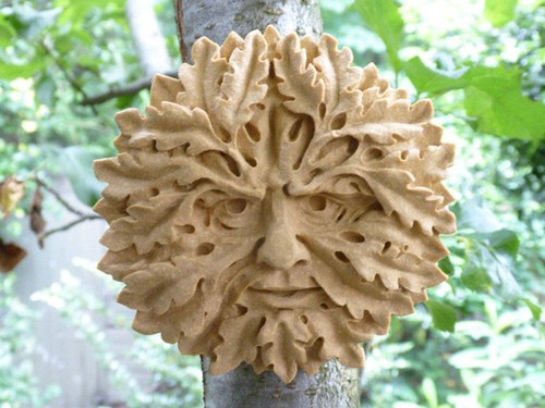 Green man oak wall plaque - man,