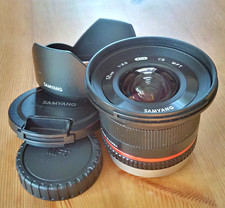 Samyang 12mm f/2 NCS CS Ultra Wide Manual Focus Camera Lens for MFT + Hood, Caps