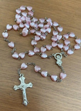 pale pink heart rosary beads Catholic necklace - new