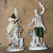 SITZENDORF PORCELAIN FIGURES SHEPHERD & SHEPHERDESS DRESDEN PAIR X2