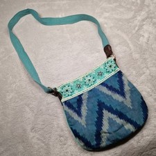 Fat Face Blue Teal Floral Print Satchel Messenger Shoulder Bag Beaded