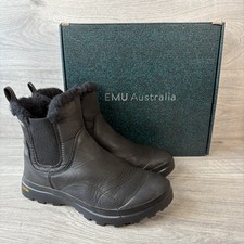 Emu Boots Womens Black UK Size 6 Leather Ankle Vibram Sheepskin Woodroffe