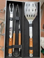 Barbecue Tool Set In Aluminium Case. Never Used. Case Rivets Tarnished See Pics