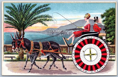 Postcard woman driving donkey - postcard,