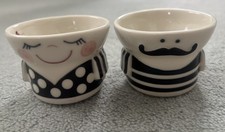 2 Extra Small Hand Made Plant Pots Cacti Reversible Faces. Stef Storey Ceramics