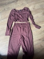 Womens Oh Polly Brown Crop Top And Leggings Loungewear Set Size 8