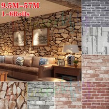 57M 3D Stone Effect Vinyl Wallpaper Vintage Textured for Living Room Wall Decor