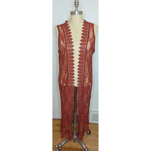 Boho rust lace longline duster - rust,