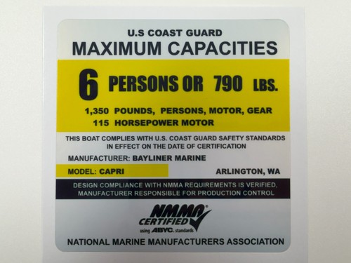 Bayliner capri capacity decal - bayliner,