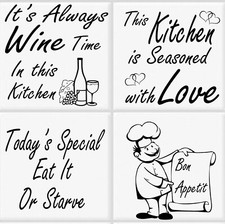 Kitchen Tile Transfer Pack of 4 Fun Quotes Ceramic Tile Stickers Great Fun