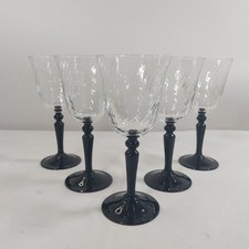Luminarc Wine Glasses x5 Onyx Swirl Black Stem 240ml 18cm Height Vintage France