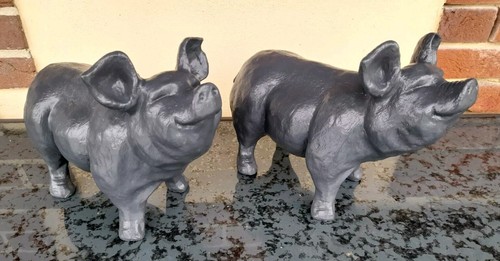 Pair pig garden ornaments - garden,