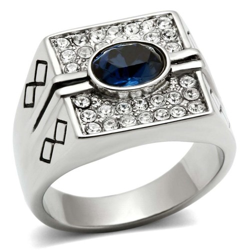 Mens silver ring blue - , sapphire