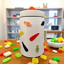 Ceramic Storage Jar with Lid - Textured Wine Gum Sweets Design 21cm (H) - VGC