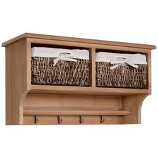 HOMCOM Entryway Coat Rack Wall Mounted Shelf Hooks 2 Baskets Brown