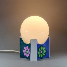 Vintage Table Lamp Hippy Pop Art Flower Porcelain Ceramic Glass Globe 60s 70s