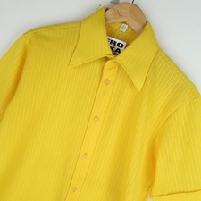 Vintage 70's Yellow Dagger Collar Mens Shirt Disco SZ M (V760)