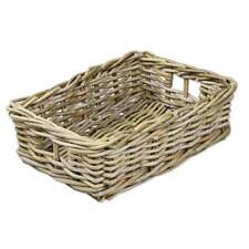 Grey & Buff Rattan Storage Baskets Rectangular Wicker Empty Hamper Display Tray