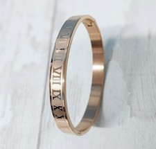 Rose Gold Roman Numerals Number Bracelet Stainless Steel 8mm Women Bangle *UK*